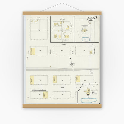 Old map wall art mockup — magnetic wood frame on white wall — Sanborn Fire Insurance Map from Forney, Kaufman County, Texas (1896), Sheet #0003