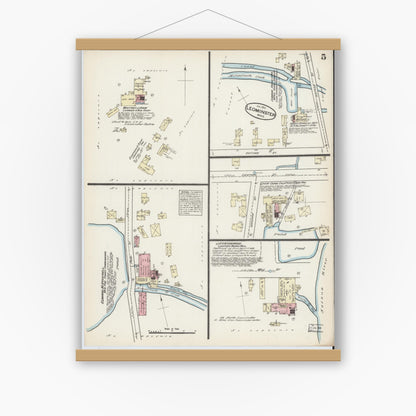 Old map wall art mockup — magnetic wood frame on white wall — Sanborn Fire Insurance Map from Leominster, Worcester County, Massachusetts (1884), Sheet #0005