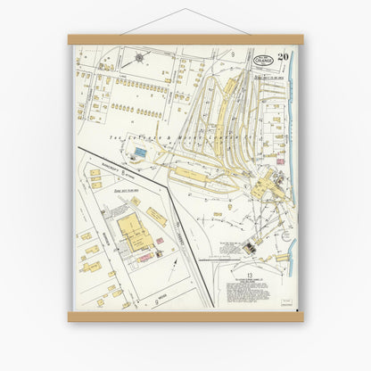 Old map wall art mockup — magnetic wood frame on white wall — Sanborn Fire Insurance Map from Orange, Orange County, Texas (1919), Sheet #0020