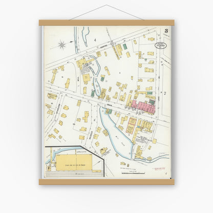 Old map wall art mockup — magnetic wood frame on white wall — Sanborn Fire Insurance Map from Perry, Wyoming County, New York (1900), Sheet #0003