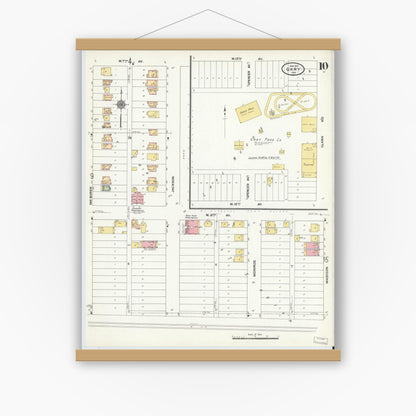 Old map wall art mockup — magnetic wood frame on white wall — Sanborn Fire Insurance Map from Gary, Lake County, Indiana (1911), Sheet #0010