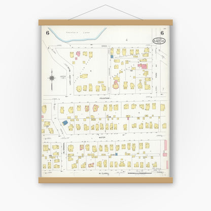 Old map wall art mockup — magnetic wood frame on white wall — Sanborn Fire Insurance Map from Albert Lea, Freeborn County, Minnesota (1926), Sheet #0006