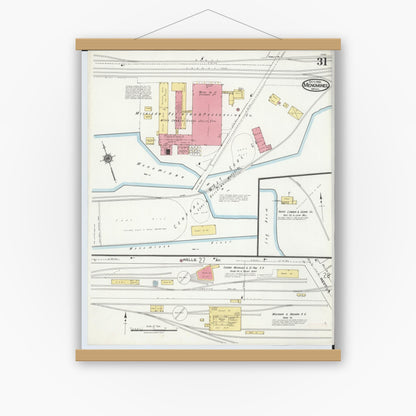 Old map wall art mockup — magnetic wood frame on white wall — Sanborn Fire Insurance Map from Menominee, Menominee County, Michigan (1921), Sheet #0031