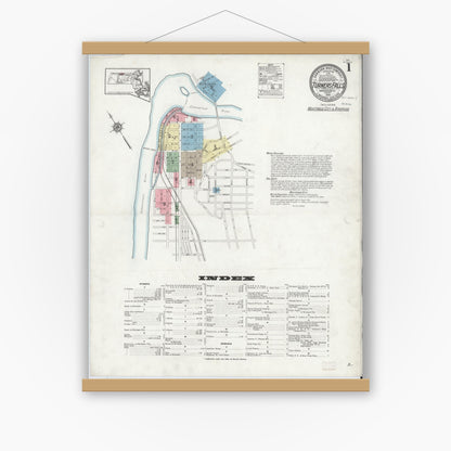 Old map wall art mockup — magnetic wood frame on white wall — Sanborn Fire Insurance Map from Turners Falls, Franklin County, Massachusetts (1914) - Complete Map Set