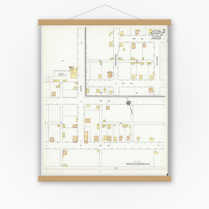 Old map wall art mockup — magnetic wood frame on white wall — Sanborn Fire Insurance Map from Everett, Bedford County, Pennsylvania (1910), Sheet #0007