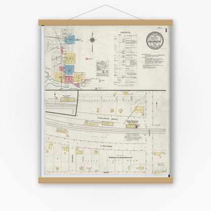 Old map wall art mockup — magnetic wood frame on white wall — Sanborn Fire Insurance Map from Oak Harbor, Ottawa County, Ohio (1910) - Complete Map Set