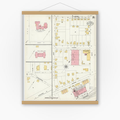 Old map wall art mockup — magnetic wood frame on white wall — Sanborn Fire Insurance Map from Wilson, Wilson County, North Carolina (1903), Sheet #0006
