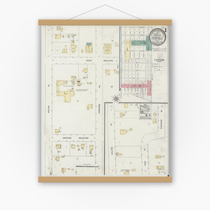 Old map wall art mockup — magnetic wood frame on white wall — Sanborn Fire Insurance Map from Seabreeze, Volusia County, Florida (1906) - Complete Map Set
