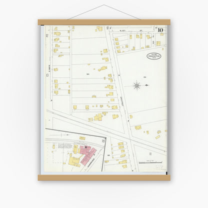 Old map wall art mockup — magnetic wood frame on white wall — Sanborn Fire Insurance Map from Coshocton, Coshocton County, Ohio (1905), Sheet #0010