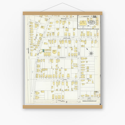 Old map wall art mockup — magnetic wood frame on white wall — Sanborn Fire Insurance Map from Everett, Middlesex County, Massachusetts (1903), Sheet #0033