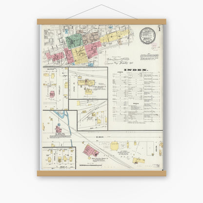 Old map wall art mockup — magnetic wood frame on white wall — Sanborn Fire Insurance Map from Brazil, Clay County, Indiana (1896) - Complete Map Set