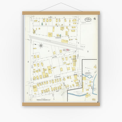 Old map wall art mockup — magnetic wood frame on white wall — Sanborn Fire Insurance Map from Pitman, Gloucester County, New Jersey (1908), Sheet #0006