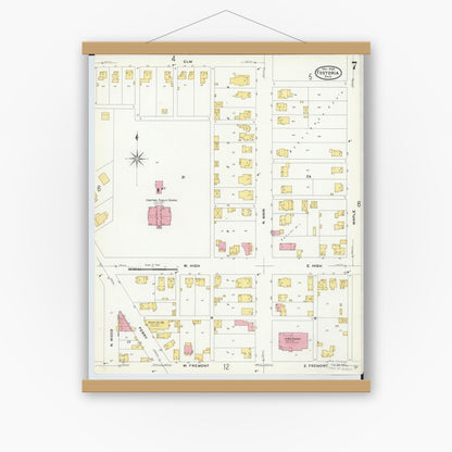 Old map wall art mockup — magnetic wood frame on white wall — Sanborn Fire Insurance Map from Fostoria, Seneca, Hancock, And Wood Counties, Ohio (1908), Sheet #0007