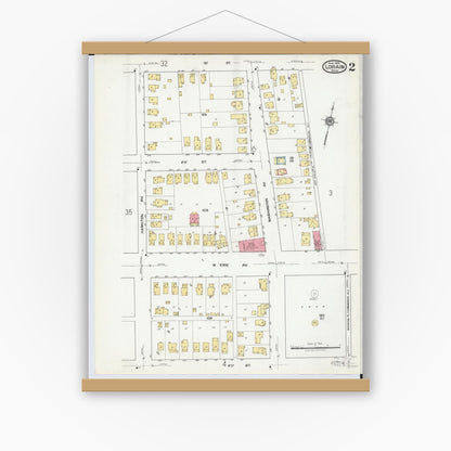 Old map wall art mockup — magnetic wood frame on white wall — Sanborn Fire Insurance Map from Lorain, Lorain County, Ohio (1918), Sheet #0002