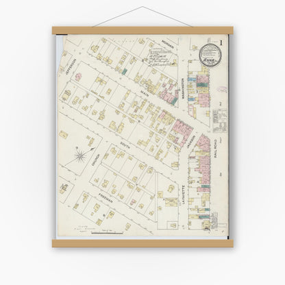 Old map wall art mockup — magnetic wood frame on white wall — Sanborn Fire Insurance Map from Anna, Union County, Illinois (1888) - Complete Map Set