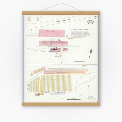 Old map wall art mockup — magnetic wood frame on white wall — Sanborn Fire Insurance Map from Chaska, Carver County, Minnesota (1911), Sheet #0007
