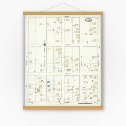 Old map wall art mockup — magnetic wood frame on white wall — Sanborn Fire Insurance Map from Miami, Dade County, Florida (1914), Sheet #0003