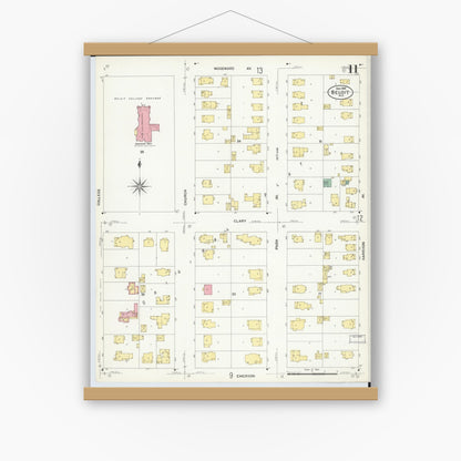 Old map wall art mockup — magnetic wood frame on white wall — Sanborn Fire Insurance Map from Beloit, Rock County, Wisconsin (1908), Sheet #0011