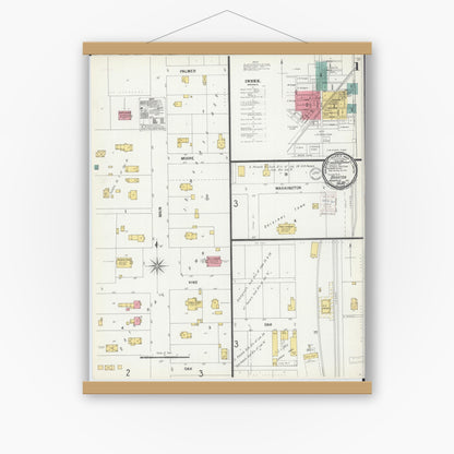Old map wall art mockup — magnetic wood frame on white wall — Sanborn Fire Insurance Map from Brighton, Macoupin County, Illinois (1900), Sheet #0001