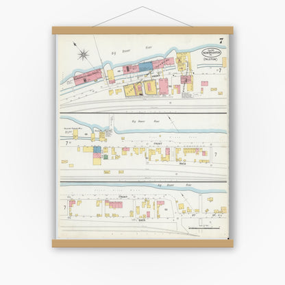 Old map wall art mockup — magnetic wood frame on white wall — Sanborn Fire Insurance Map from New Brighton, Beaver County, Pennsylvania (1901), Sheet #0007