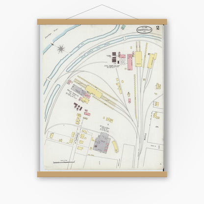 Old map wall art mockup — magnetic wood frame on white wall — Sanborn Fire Insurance Map from Sharpsville, Mercer County, Pennsylvania (1895), Sheet #0002