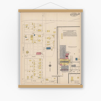 Old map wall art mockup — magnetic wood frame on white wall — Sanborn Fire Insurance Map from Gibsonburg, Sandusky County, Ohio (1922), Sheet #0002
