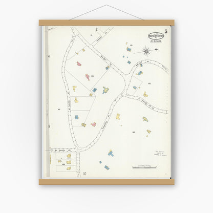 Old map wall art mockup — magnetic wood frame on white wall — Sanborn Fire Insurance Map from Wayne, Delaware County, Pennsylvania (1909), Sheet #0005