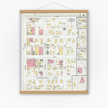 Old map wall art mockup — magnetic wood frame on white wall — Sanborn Fire Insurance Map from Clinton, De Witt County, Illinois (1904), Sheet #0004