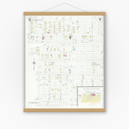 Old map wall art mockup — magnetic wood frame on white wall — Sanborn Fire Insurance Map from Libertyville, Lake County, Illinois (1933), Sheet #0008