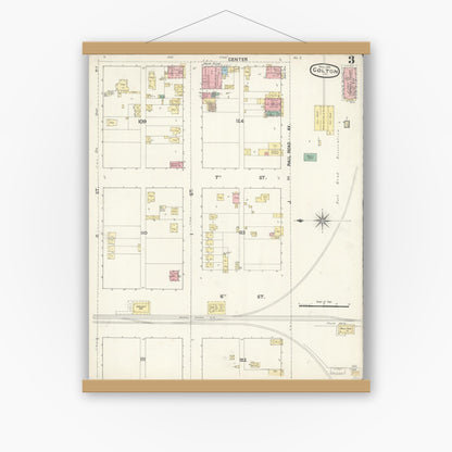 Old map wall art mockup — magnetic wood frame on white wall — Sanborn Fire Insurance Map from Colton, San Bernardino County, California (1891), Sheet #0003