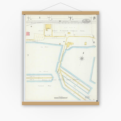 Old map wall art mockup — magnetic wood frame on white wall — Sanborn Fire Insurance Map from East Tawas, Iosco County, Michigan (1898), Sheet #0008