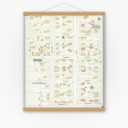 Old map wall art mockup — magnetic wood frame on white wall — Sanborn Fire Insurance Map from Mount Vernon, Knox County, Ohio (1903), Sheet #0008