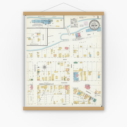 Old map wall art mockup — magnetic wood frame on white wall — Sanborn Fire Insurance Map from Grafton, Ozankee County, Wisconsin (1904) - Complete Map Set