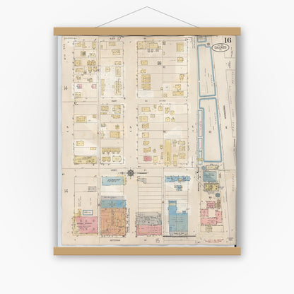 Old map wall art mockup — magnetic wood frame on white wall — Sanborn Fire Insurance Map from Calexico, Imperial County, California (1949), Sheet #0016