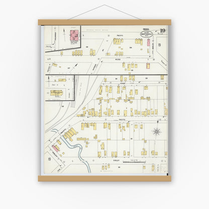 Old map wall art mockup — magnetic wood frame on white wall — Sanborn Fire Insurance Map from Ashtabula, Ashtabula County, Ohio (1903), Sheet #0019