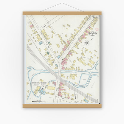 Old map wall art mockup — magnetic wood frame on white wall — Sanborn Fire Insurance Map from Bristol, Bucks County, Pennsylvania (1894), Sheet #0002