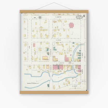 Old map wall art mockup — magnetic wood frame on white wall — Sanborn Fire Insurance Map from Sparta, Monroe County, Wisconsin (1894), Sheet #0002