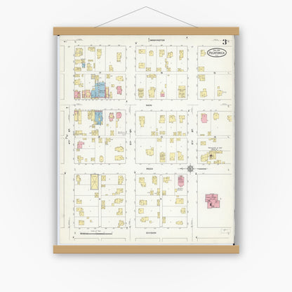 Old map wall art mockup — magnetic wood frame on white wall — Sanborn Fire Insurance Map from Pecatonica, Winnebago County, Illinois (1912), Sheet #0003