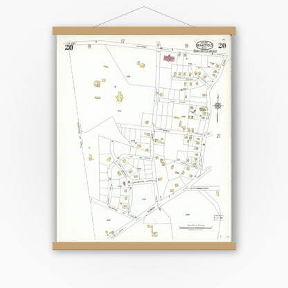Old map wall art mockup — magnetic wood frame on white wall — Sanborn Fire Insurance Map from Wakefield, Middlesex County, Massachusetts (1923), Sheet #0020