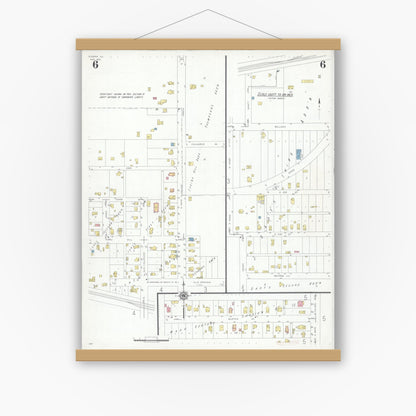 Old map wall art mockup — magnetic wood frame on white wall — Sanborn Fire Insurance Map from Eureka, Woodford County, Illinois (1941), Sheet #0006