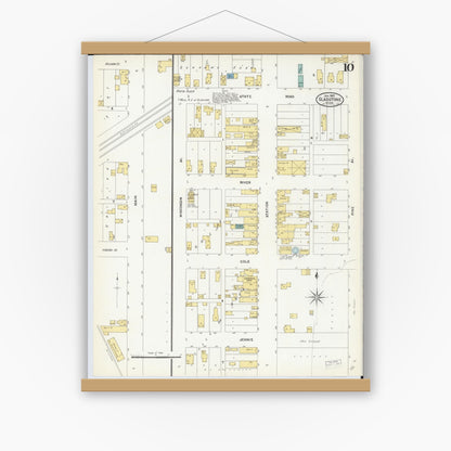 Old map wall art mockup — magnetic wood frame on white wall — Sanborn Fire Insurance Map from Gladstone, Delta County, Michigan (1907), Sheet #0010