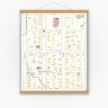Old map wall art mockup — magnetic wood frame on white wall — Sanborn Fire Insurance Map from Tama, Tama County, Iowa (1915), Sheet #0006