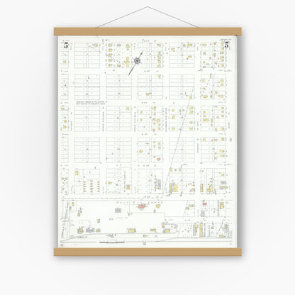 Old map wall art mockup — magnetic wood frame on white wall — Sanborn Fire Insurance Map from Odessa, Edger County, Texas (1939), Sheet #0005