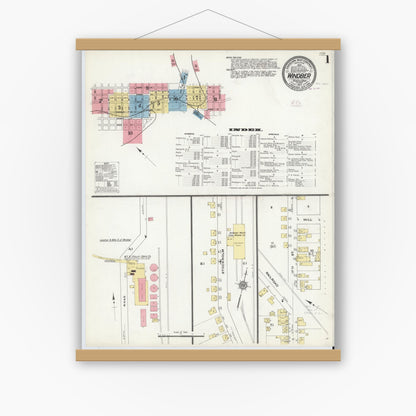 Old map wall art mockup — magnetic wood frame on white wall — Sanborn Fire Insurance Map from Windber, Somerset County, Pennsylvania (1910), Sheet #0001