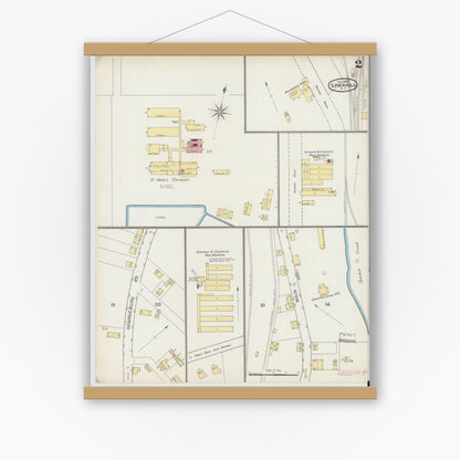 Old map wall art mockup — magnetic wood frame on white wall — Sanborn Fire Insurance Map from Sparkill, Rockland County, New York (1893), Sheet #0002