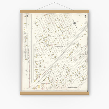 Old map wall art mockup — magnetic wood frame on white wall — Sanborn Fire Insurance Map from Cleveland, Liberty County, Texas (1939), Sheet #0007
