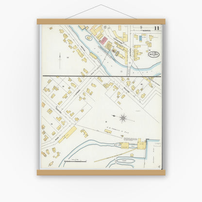 Old map wall art mockup — magnetic wood frame on white wall — Sanborn Fire Insurance Map from Malone, Franklin County, New York (1898), Sheet #0011