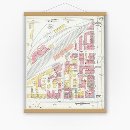 Old map wall art mockup — magnetic wood frame on white wall — Sanborn Fire Insurance Map from Pittsfield, Berkshire County, Massachusetts (1900), Sheet #0010