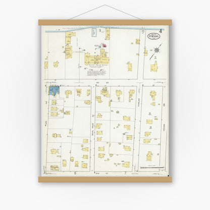 Old map wall art mockup — magnetic wood frame on white wall — Sanborn Fire Insurance Map from Fort Myers, Lee County, Florida (1917), Sheet #0004