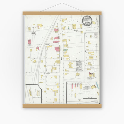 Old map wall art mockup — magnetic wood frame on white wall — Sanborn Fire Insurance Map from Patoka, Gibson County, Indiana (1900), Sheet #0001